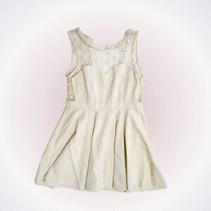 Modcloth neutral cream feminine a-line dress with polka dot lace detail | Sz M